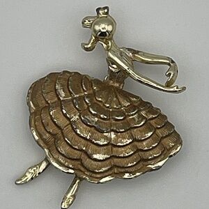 Vintage Ballerina Textured Brooch Pin Gold Tone  Dance